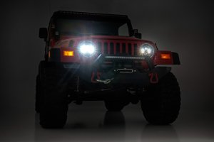 Jeep Wrangler DRL Halo LED Headlights - Front - Rough Country - 7 Inch, DOT Approved - '97-'06